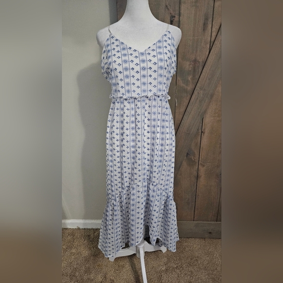MI AMI Eyelet Lace Printed High Low Spaghetti Strap Sundress In Blue/white. MED - Picture 8 of 14